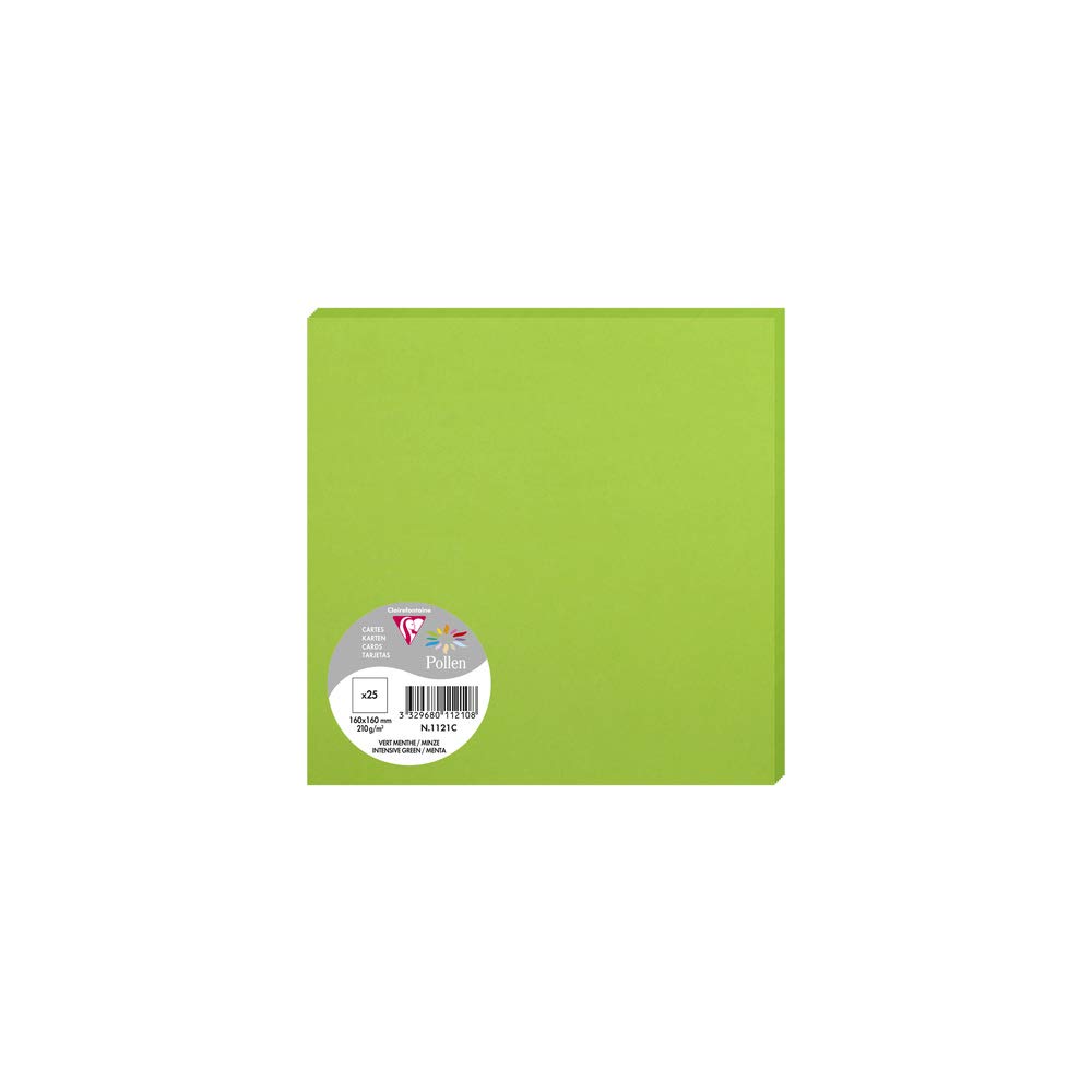 Clairefontaine 1121C Pack of 25 Plain Cards Square Format 16x16cm 210gsm Intensive Green Invitation Correspondence Cards Pollen Range Smooth Premium Paper