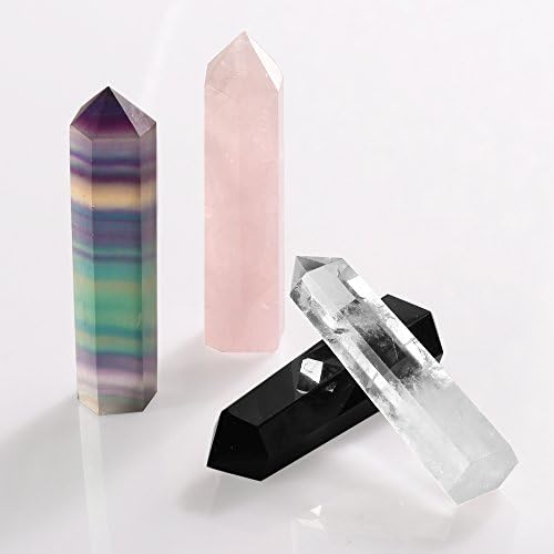 LUAIDA 4 pcs Natural Healing Crystal Stone, Clear Quartz Crystal Points 6 Faceted Wands for Healing, Reiki, Grids, Figurine Specimen Displays (2.5", Multi)