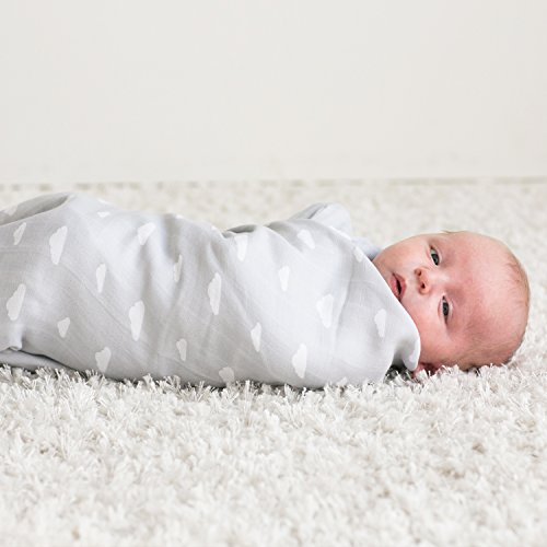 Muslin Baby Swaddle Blankets, 47x47 (3 Pack) Grey Cloud, Stripe & Stars - Thumbnail 2