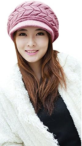 Sannysis Braided Knit Brim Visor Ski Hat Beret Beanie Cap (Purple)