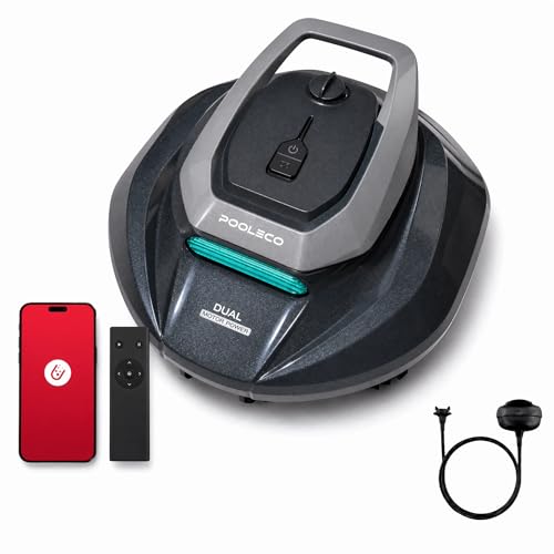 Robot Piscine Pooleco 10s, Robot Nettoyeur de Piscine sans Fil 90min, Contrôle Via Application et à Distance, Auto-Parking, pour Toutes Les Surfaces de Piscines Hors Sol et Enterrées Jusqu’à 80㎡