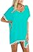 Adreamly Women's Pom Pom Trim Kaftan Chiffon Swimwear Bathing Suit Beach Cover Up Light Green Medium