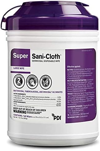 Super Sani-Cloth Wipes, High Alcohol 55%, Large, 6" x 6.75", 1920/cs