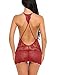 Avidlove Women Babydoll Lingerie Lace Chemise Halter Nightwear Teddy Dress Dark Red L