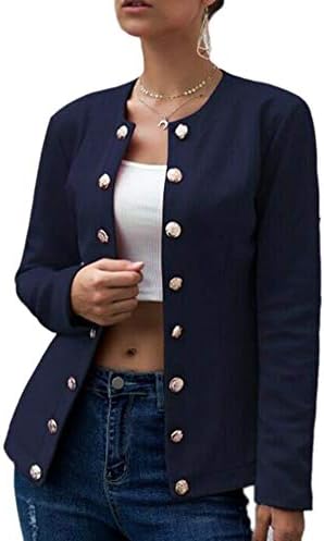 Domorebest Women Double-Breasted Solid Color Long-Sleeved Coat Stand Collar Military Light Jacket