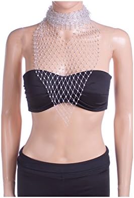 {CN1292 StyleNo1} Women's Sexy Jewel Net Scarf Necklace Body Chain 3-Way to Wear Body Jewelry Bikini Bra Chain Party Body Chain (CLEAR CLEAR)