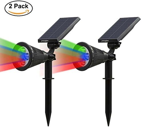 Outdoor Solar Spotlight, Clordeal Multi-Colored 4 LED Adjustable Landscape Lighting, Waterproof Solar Wall Lights Outdoor with Auto On/Off for Driveway Yard Garden (2 Pack, RGB)
