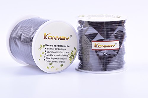 KONMAY 25 Yards Solid Round 2.0mm Dark Brown Genuine/Real Leather Cord Braiding String (2.0mm, Dark Brown)
