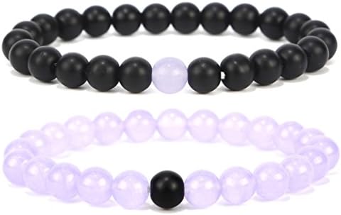 qianziqianse Black Matte Agate Turquoise His and Hers Bracelets 8mm Sandstone Couple Bracelet XIAOLI