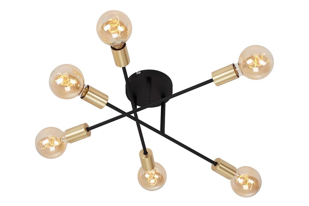 Briloner Leuchten - Ceiling Light, Ceiling Light 6 Bulbs, Rotating arms, max. 60 watts, Bulb not Included, Black matt Gold