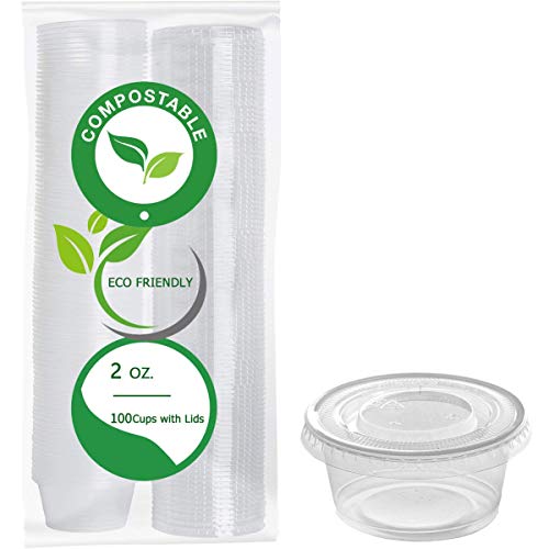 2 oz Eco Friendly Portion Cups with Lids,100 Pcs Biodegradable Jello Shot Cups Condiment Containers,Sauce Containers with Lids