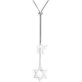 Dreamtimes Jewish Hebrew Chai Pendant Necklace Star of David Necklace for Men Women Y Chain Adjustable Long Necklaces Elegant Jewish Jewelry