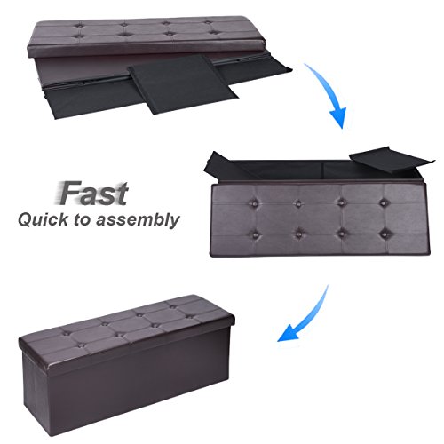 AuAg  XL Faux Leather Folding Storage Ottoman Bench Storage Chest Padded, Brown - Thumbnail 4