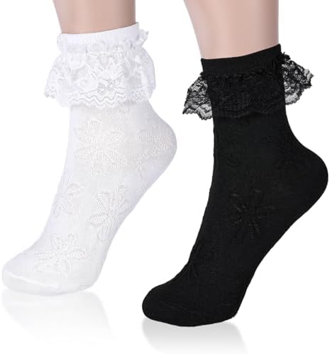 Calcetines Tobilleros De Encaje Y Volantes De Nylon, Mujer, Diseño Americano Elegante