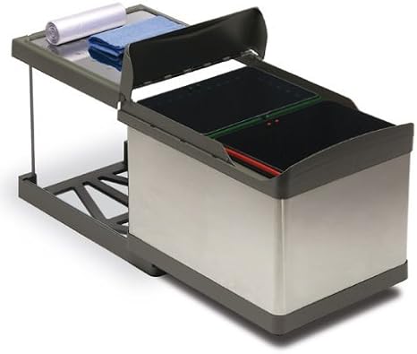 Pattumiera Sottolavello Scorrevole 16L | AF Interni | Plastica Resistente, Cesto Unico, Grigio E Blu