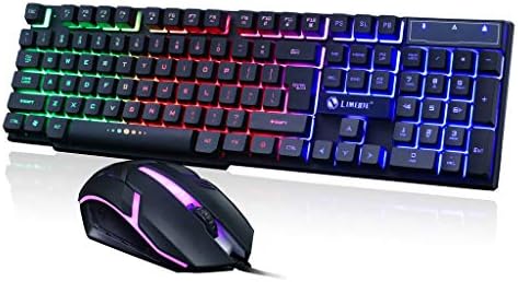 Colorful LED Illuminated Backlit USB Wired PC Rainbow Gaming Keyboard Mouse Set