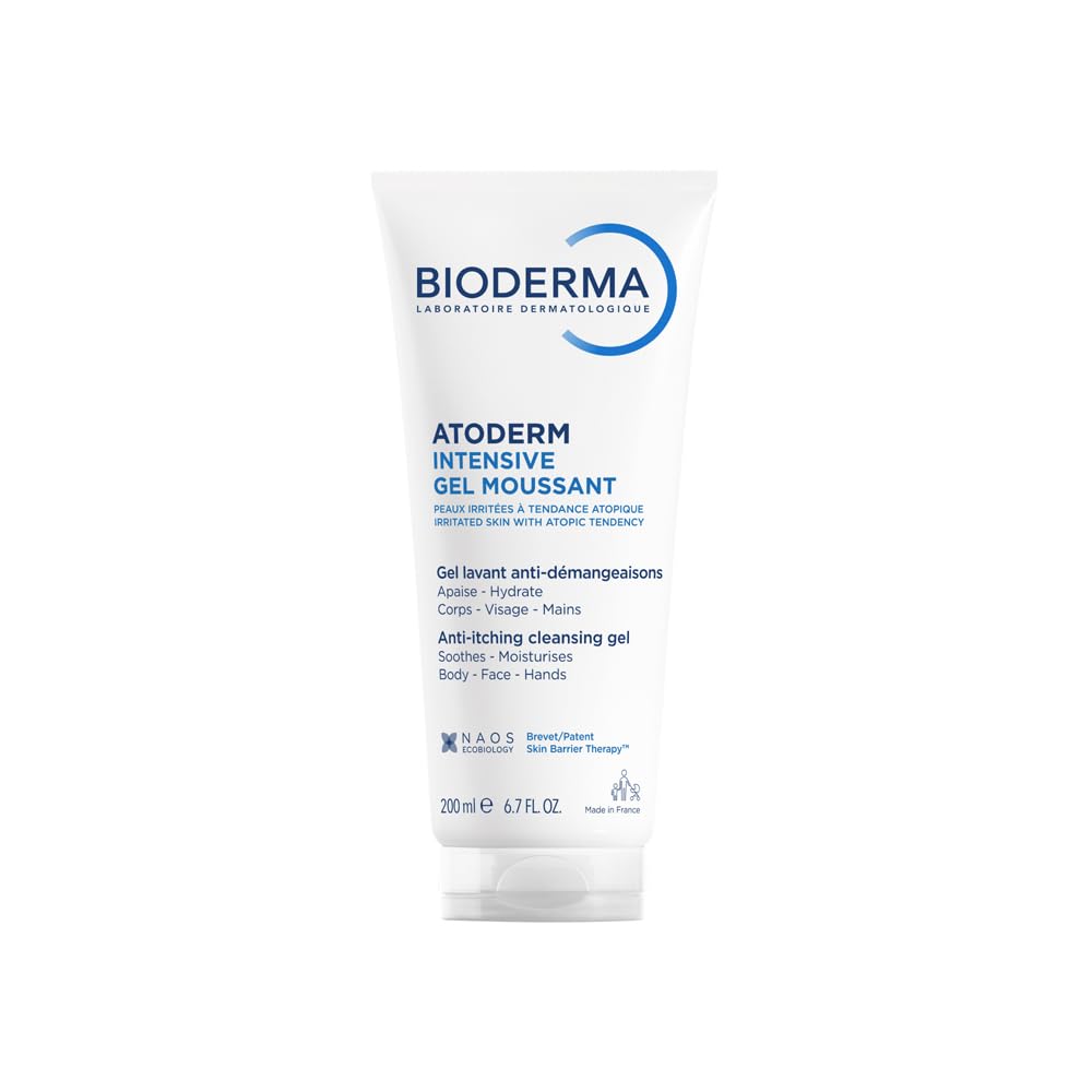 Bioderma Atoderm Intensive Foaming Gel - Ultra Soothing Face & Body Wash Hydrates & Protects Irritated & Eczema Prone Skin - Soap-free, 200ml