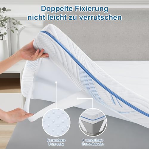 BedStory Topper 160 x 200 cm H3/H4 10 cm High Gel Cold Foam Mattress Topper | For bed, box spring bed, sofa bed and caravan, washable cover, double slip resistance, Oeko-Tex Standard 100.