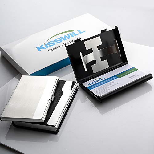 KISSWILL Business Card Holder, 3 Different Style Card Holder Include Thumb-Drive Business Card Case and Leather Business Card Holder with Magnetic Shut and Metal Name Card Case, Design for Men & Women - Thumbnail 7