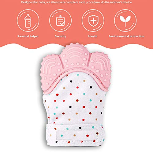 Huifen Baby Soothing Teething Mitten, Self-Soothing Pain Relief Mitt Stimulating Teether Toy, Original Silicone Teether Mitten Glove for Babies, Toddlers, Infants, Boy and Girl (2Pack, Pink)