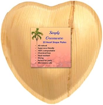 Simply Greenware - Palm Leaf Plates - 100% Compostable Disposable Party Plates - 25 Count (Heart Shape)