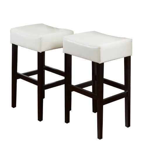 Best Selling Classic Ivory Leather Backless Barstool, 2-Pack