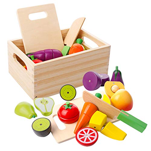 Hölzernes Küche Kinder Spielzeug, Schneiden Sie Obst und Gemüse Magnetspielzeug, Kochen Lebensmittel Simulation Bildungs…