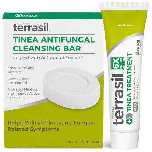 terrasil Tinea Versicolor Treatment Cream + Tinea Soap 2-Product Kit Made in The USA, Clinically Proven 1% Clotrimazole. Antifungal Treats Most Ringworm & Fungal Infections. (.5oz Tube + 75g soap)
