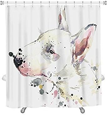 BMALL Gear New Shower Curtain, Image Of Bull Terrier Dog Tshirt Graphics Dog With Splash Watercolor Shower Rings Included 72X72 inches
