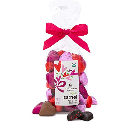 Lake Champlain Assorted Heart Shaped Organic Chocolate Candy Valentine Gift Bag, 35 Pieces, 10.1 Ounces