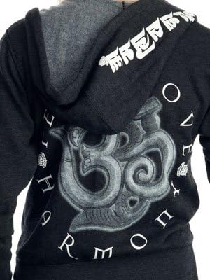 Super Buddha Women's "Harmony Om" Zip Hoody, Charcoal, Large