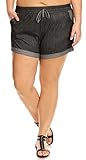 Women's Vintage Two Tone Stretchy Drawstring Denim Jean Shorts, Black, 2XL