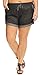 Women's Vintage Two Tone Stretchy Drawstring Denim Jean Shorts, Black, 2XL