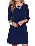 Clothink Women Fashion Back Keyhole 3/4 Sleeve Shift Dress