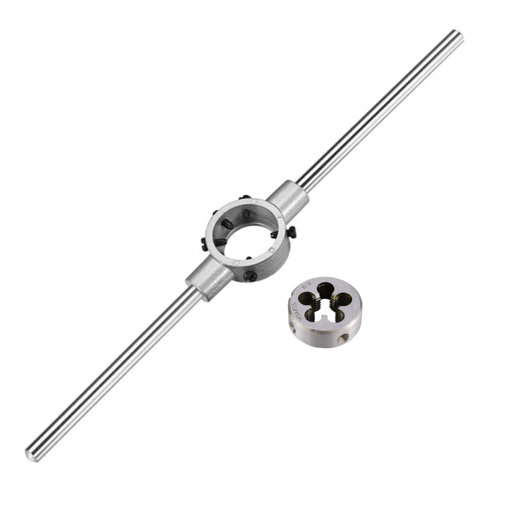 OKODOKO Adjustable Die Stock Handle Wrench Hand Tool with M14 x 1.5 Threading Round Die and 38mm Adjustable Holder (Fits M12-M16 Dies)