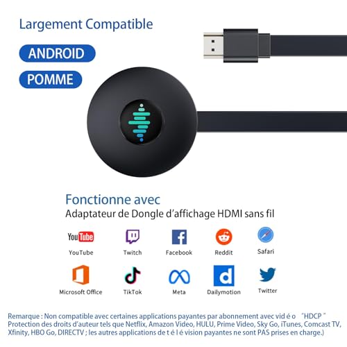 5G Wireless HDMI Dongle, 4K Miracast/AirPlay/DLNA Display Adapter - Transmission Screen for iPhone, Android, Windows, Mac to TV, Projector, Monitor (Pearl Black)