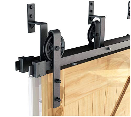 DIYHD TSQ15 6.6FT Big Wheel Sliding Barn Wood Track Hardware Interior Closet Kitchen Door Easy Mount One Piece Bypass Bracket, 6.6 Feet Kit, Rustic Black