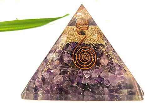 Orgone Pyramid Amethyst Crystal Orgonite Energy Generator/Includes 4 Crystal Quartz Energy Points/EMF Protection Meditation Yoga Chakra Balancing/Zipper Bag