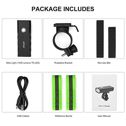 IPSXP Bicycle Headlight, USB Rechargeable 1000 Lumen LED Bike Front Light High Bright 6 Hours Mountain Road Cycling Safety Commuter Flashlight with 3 Modes, IPX5 Waterproof Bike Light - Thumbnail 6