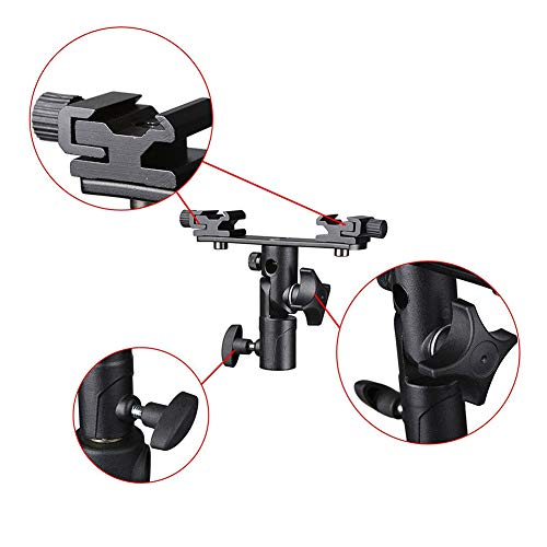 TEZONG Adjustable Dual Flash Bracket Hot Shoe Speedlight Stand Umbrella Socket Holder Light Stand Bracket Mount 1/4" to 3/8'' for Photo Studio Video DSLR Camera Canon Nikon Yongnuo Photography - Thumbnail 4