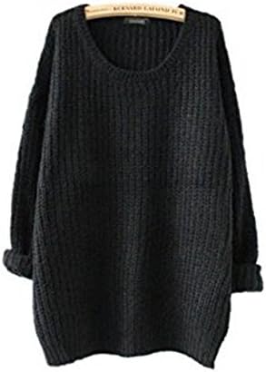 Women's Fashion Oversized Knitted Crewneck Casual Pullovers Sweater, Black, Medium
