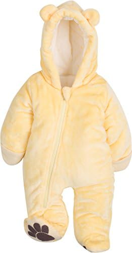 Unisex Coral Fleece Baby Bunting Winter Bodysuit (6-12 month, Light Yellow) by 3 Happy Owls
