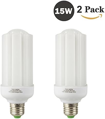15w LED Corn Bulb 6000k Cool White 1200 Lumens E26 E27 Base Pack of 2 15 Watts Light Bulbs Indoor Outdoor Garage Porch Backyard Garden Factory Warehouse Barn E26