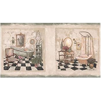 Bathroom and Country Angels Wallpaper Border - Green Edge... - Bathroom