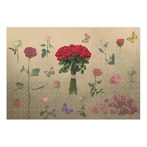 Roses and Butterflies with Heart Textured Background - Wall Mural, Removable Sticker, Home Decor - 66x96 inches