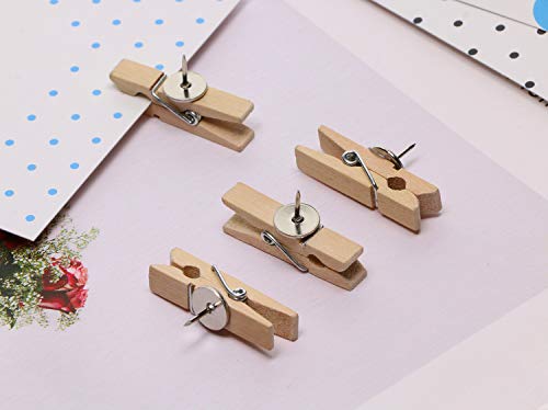 Tupalizy Wooden Clips Push Pins Clothespins Pushpin Tacks Thumbtacks for Cork Bulletin Boards Picture Documents Notes Papers Photos Files and Artworks Craft Projects, 20PCS