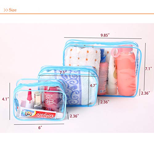BlueSpace Cosmetic Bag Makeup Case Portable Travel Toiletry Pouch Cosmetic Clear Organizer Bags with Zipper (Blue Yellow Red) - Thumbnail 2