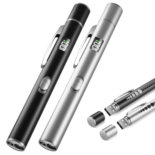BlueYu USB Rechargeable Medical Flashlight (2 PCS), Medical Light with Pupil Indicator and Digital Display, 2 Modes Warm/White Light, Ideal for Doctors, Nurses and Nursing Students