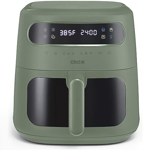 CRUX x Marshmello 8.0 QT Digital Air Fryer with TurboCrisp Technology, Touch Screen Temperature Control, Timer and Auto Shut-off, Fully Programmable, Silicone Liner Included, Olive