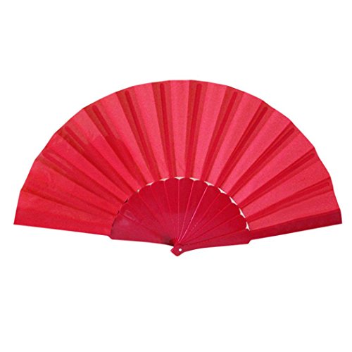 Vibola Pattern Folding Dance Fan Wedding Party Lace Silk Folding Hand Held Solid Color Fan (G--Red)